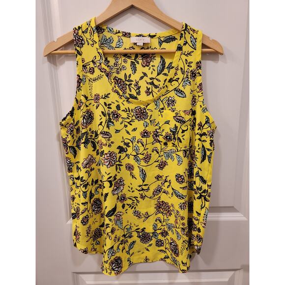 Loft Cottagecore Yellow Floral Sleeveless Tank Top Blouse - Picture 6 of 6